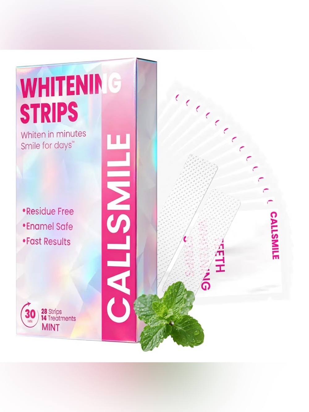 Callsmile Whitening Strips – Mint Whitening Treatment in Pink & White Packaging